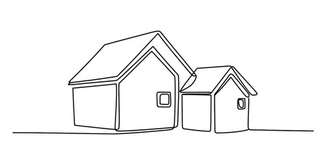 Continuous single line drawing of two houses, symbolizing home and family Vector, illustration