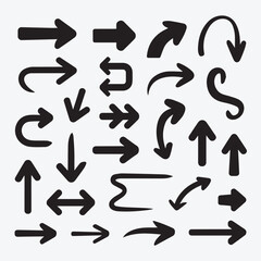 Hand-Drawn Doodle Arrows Collection. Sketchy Black Direction Symbols Vector Set.