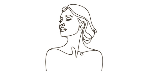 A simple continuous line art drawing of a beautiful woman's profile portrait Vector, illustration