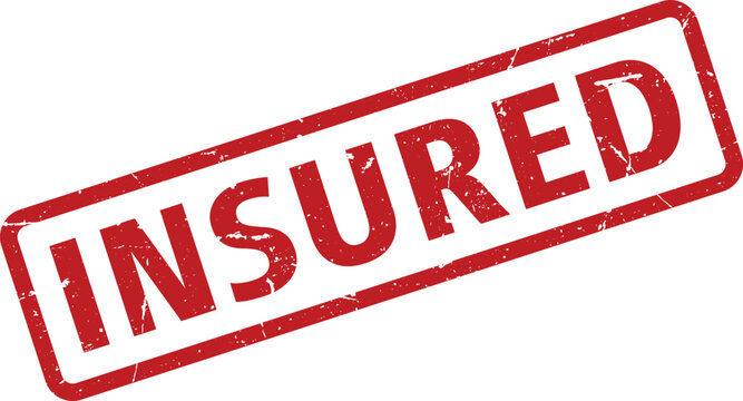 Red Insured Rubber Stamp Effect Rectangle Shape with Distressed Grunge Look on White Background