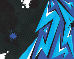 Blue Graffiti Abstract Decal Background with Halftone Texture and Paint Splatter Elements