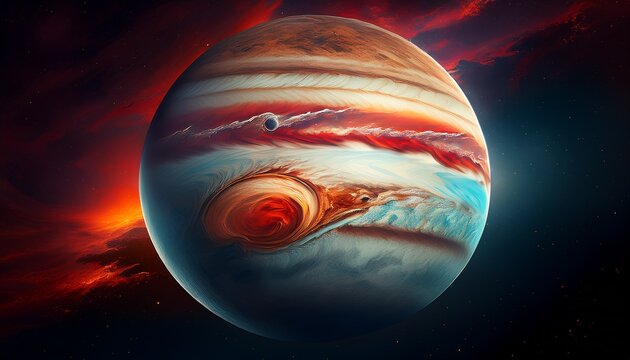 jupiter planet showing great red spot and stormy atmosphere