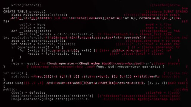 computer programming code scrolling animation on black isolated background