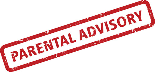 Distressed Red Parental Advisory Stamp with Rounded Corners on White Background, Isolated Image