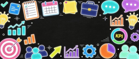 Kpi performance card with chart, marketing, analysis, management, target, graph, strategy