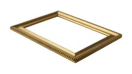 Empty ornate gold picture frame isolated on transparent background