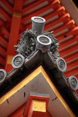 This Japanese traditional handcrafted Onigawara displays a mythical face designed to protect the building.
