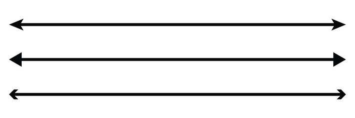 Horizontal long straight arrow signs. Black pointer, direction, position symbol and double arrow icon isolated on white background. Vector Illustration .