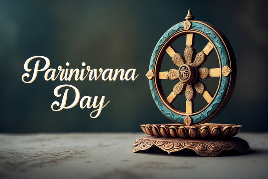 Greeting card Buddhist holiday Parinirvana Day in honor of Buddha reached full Nirvana AI Generative