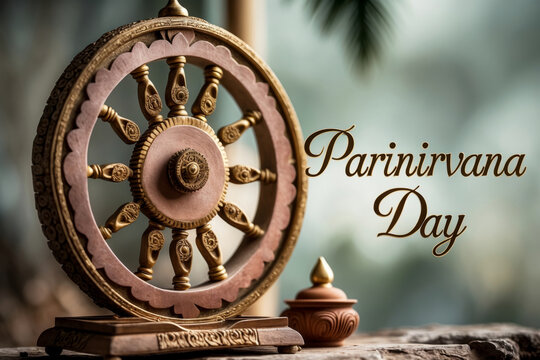 Greeting card Buddhist holiday Parinirvana Day in honor of Buddha reached full Nirvana AI Generative