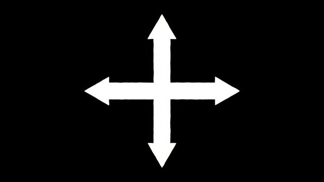 the 4 directions arrow animation. signs and symbols on black background, compass concept all 4 direction, east, west, south and north