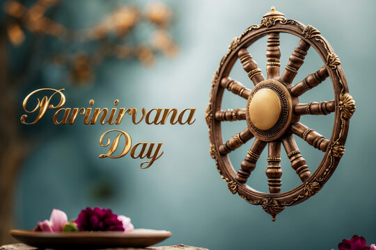 Greeting card Buddhist holiday Parinirvana Day in honor of Buddha reached full Nirvana AI Generative