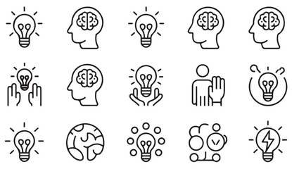 Fototapeta premium Clean outline icon set illustrating brainstorming, intelligence, imagination, and conceptual thinking