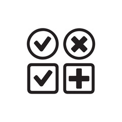black check mark and red cross icon . Circle and square. Tick symbol , vector illustration.