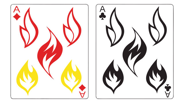 Vector illustration playing cards with flame designs on ace of diamonds and ace of spades