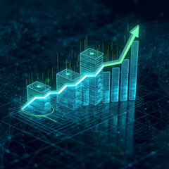 business graph with arrow on the screen, Advanced Financial Data Visualization with Rising Graph Elements