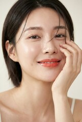 Fototapeta premium East Asian Beauty Portraits with Glowing Skin, Natural Smile, and Soft Light