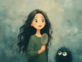 Cute dreamy little girl holding dandelion in soft artistic style