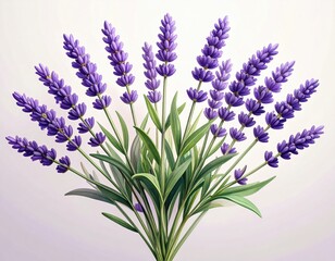 Beautiful lavender bouquet with vibrant purple flowers and lush green leaves arranged artistically