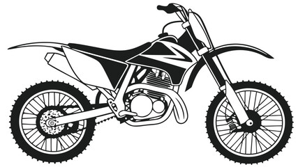 Vector illustration black and white line art of a dirt bike motorcycle with detailed design