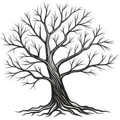 Obraz premium Vector illustration a black and white illustration of a bare tree with exposed roots