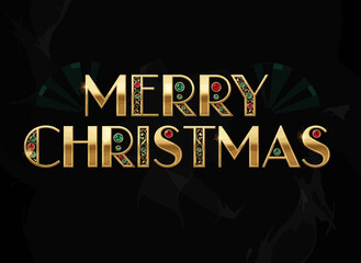 Elegant golden merry christmas text on dark background