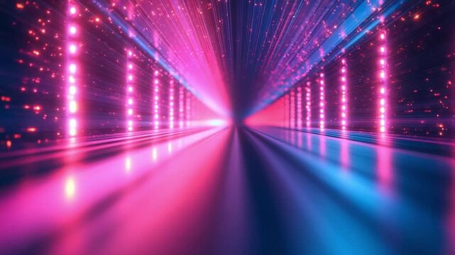 Illuminated passage: A vibrant abstract perspective of a luminous tunnel, filled with glowing pink and blue light, offering a sense of depth and mystery. A visual journey.