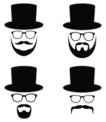 Collection of fun hats sunglasses and mustaches for graphic design