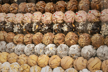 Traditional snowballs of Rothenburg ob der Tauber, tourist destination in Germany