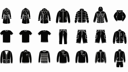 Collection of various black silhouette clothing items and apparel. © ERIS