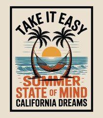 California Dreams: Summer Beach Relaxation, Palm Trees & Ocean Sunset t shirt design