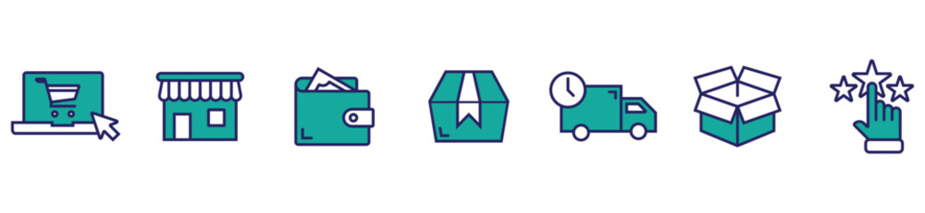 Order Fulfillment and Delivery Timeline Icons. E-commerce tracking symbols for shipment status and logistics flow.