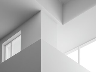 Abstract architecture, white walls and geometric shapes, window glimpse