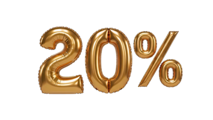 Golden Balloon 20 Percent Off Isolated on White