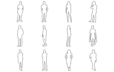 Line Art Human Silhouette Icons – People, Team, and Activity Vector Set