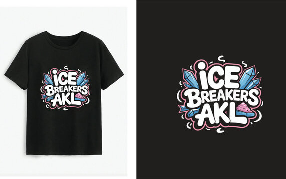 Black t-shirt featuring "ice breakers akl" design with stylized crystals