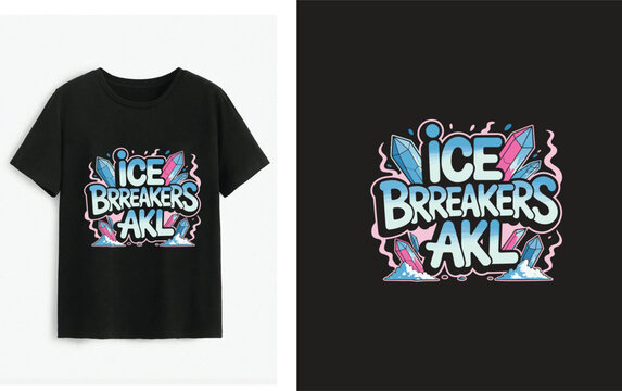 Ice breakers akl graphic print on a black t-shirt design for streetwear fashion