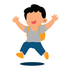 Happy boy playing and jumping with bodypack