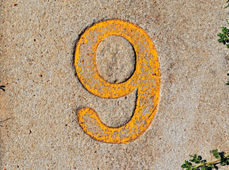 Number nine on a concrete floor, Rio de Janeiro, Brazil