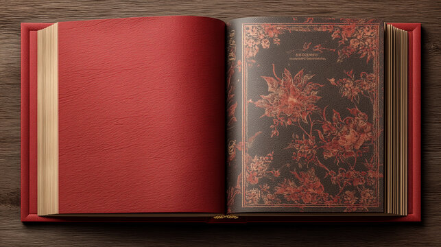 Crimson Grimoire &mdash; Antique Leather Book Mockup with Floral Endpapers 