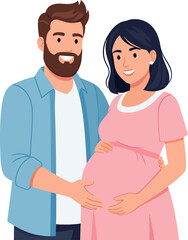 Happy couple expecting baby pregnant woman and man pregnant.
