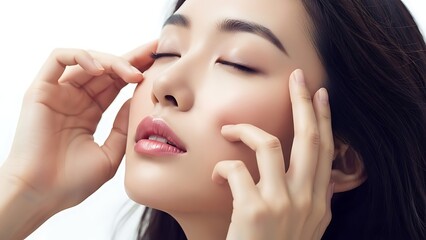 Woman applying facial treatment