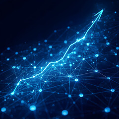 hyper-futuristic financial analytics screen with bright rising indicators.