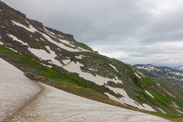 high mountain pass on an overcast summer day in France 