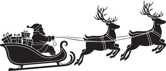 Santa Claus Flying Sleigh Reindeer Silhouette Christmas Vector Art