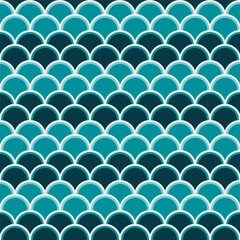 Fototapeta premium Retro Style Teal and Navy Half Circle Scales Repeat Pattern
