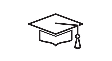 Minimalist line art graduation cap icon featuring a mortarboard and tassel for education and learning graphics.