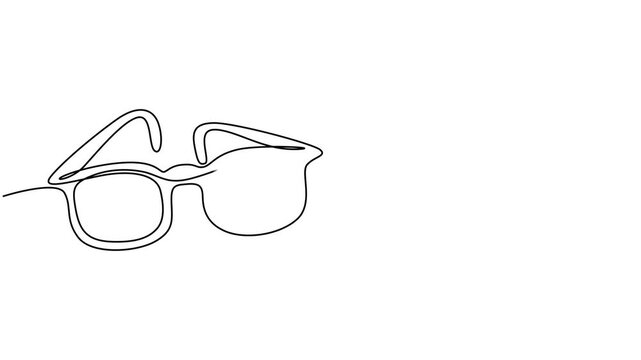 Video. Glasses drawn with one continuous line. Minimalist line of glasses. Animation on a white background 4K, continuous one line drawing of glasses. vector illustration, Animated self drawing
