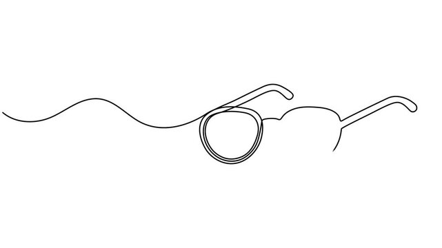 Video. Glasses drawn with one continuous line. Minimalist line of glasses. Animation on a white background 4K, continuous one line drawing of glasses. vector illustration, Animated self drawing