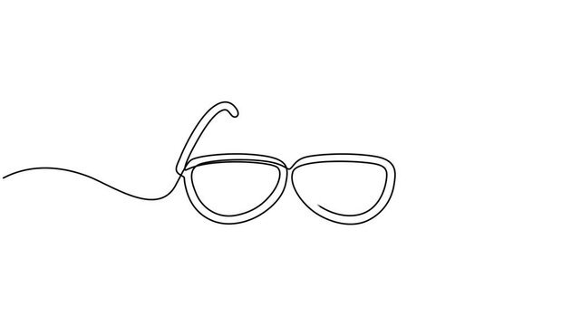 Video. Glasses drawn with one continuous line. Minimalist line of glasses. Animation on a white background 4K, continuous one line drawing of glasses. vector illustration, Animated self drawing
